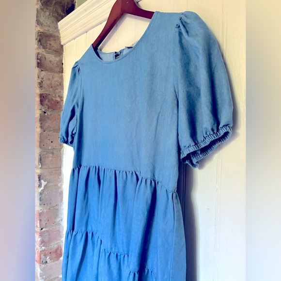 *3 for $20* Chambray Tiered Dress, Jack + Avery, Prairie Look, Tie Closure, XL - Picture 2 of 8